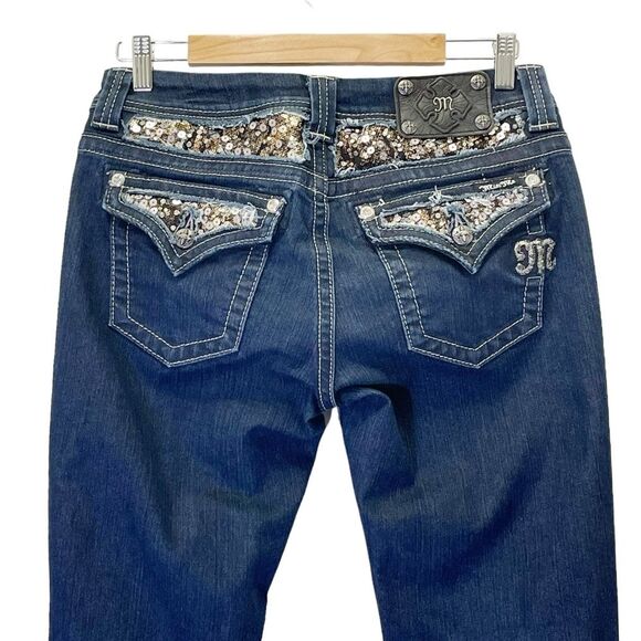 Miss Me Y2K Jeans Bling Rhinestone Back Flap Bootcut Dark Wash JE5731E2L Size 28 - Picture 7 of 12